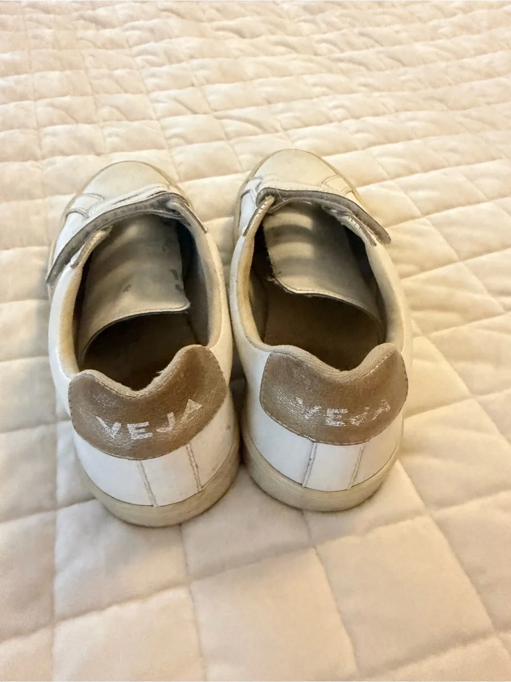 Veja White Sneakers with Gold V Detail - Velcro Straps
